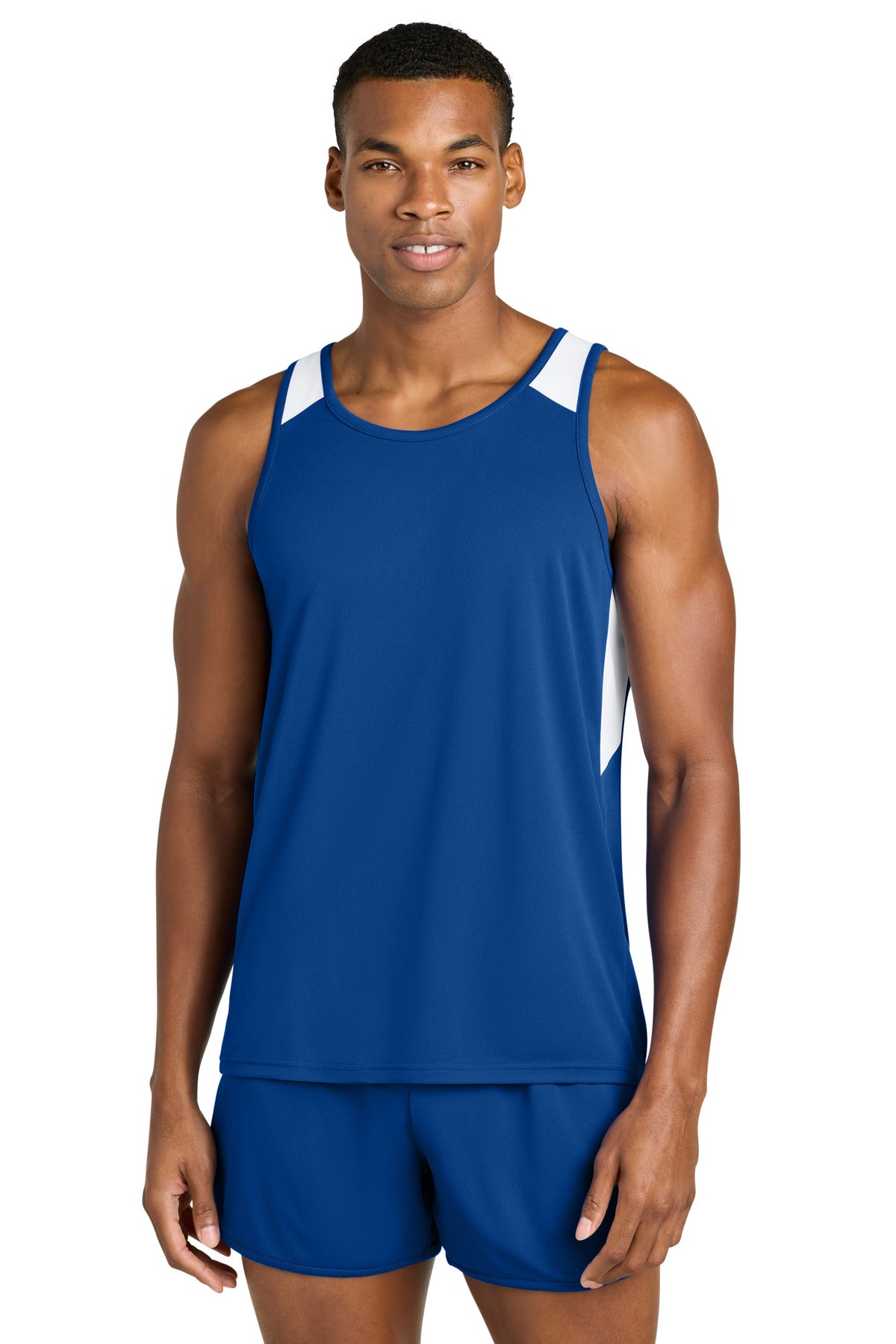 Sport-Tek Club Track Tank ST446 in True Royal/ White
