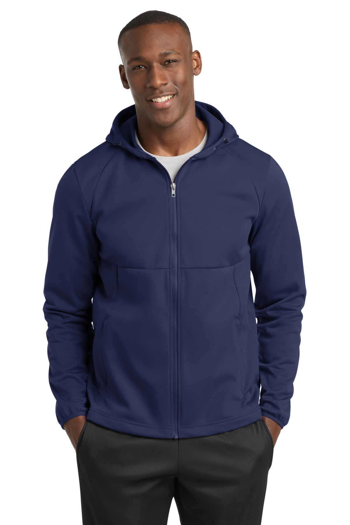 Sport-Tek Hooded Soft Shell Jacket ST980 in True Navy