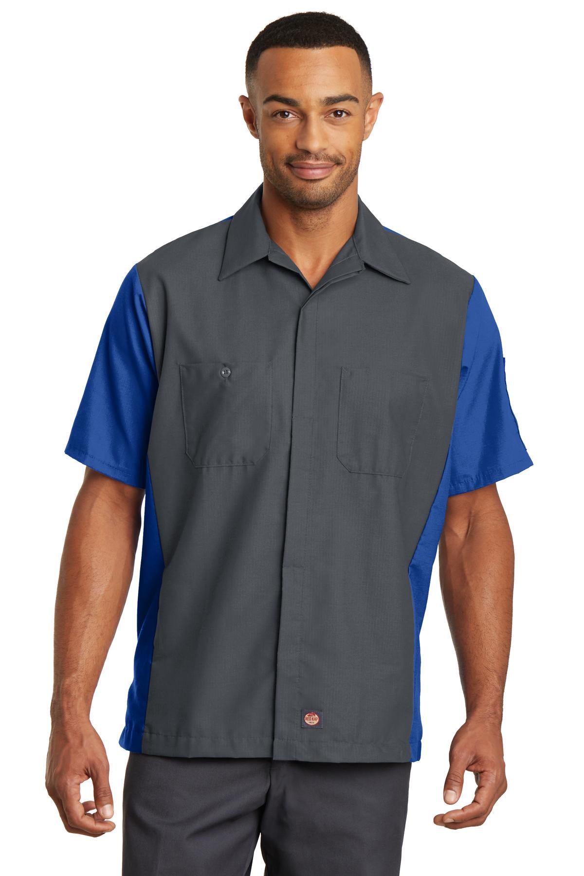Red Kap Short Sleeve Ripstop Crew Shirt. SY20 in Charcoal/ Royal