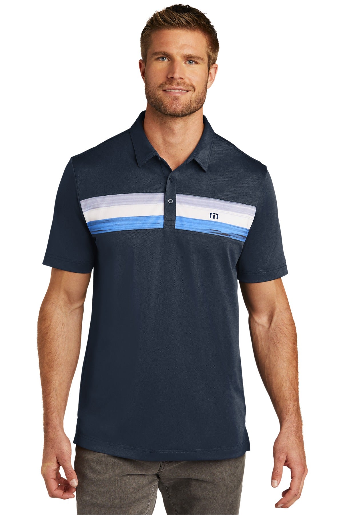 TravisMathew Cabana Chest Stripe Polo. TM1MU416 in Blue Nights