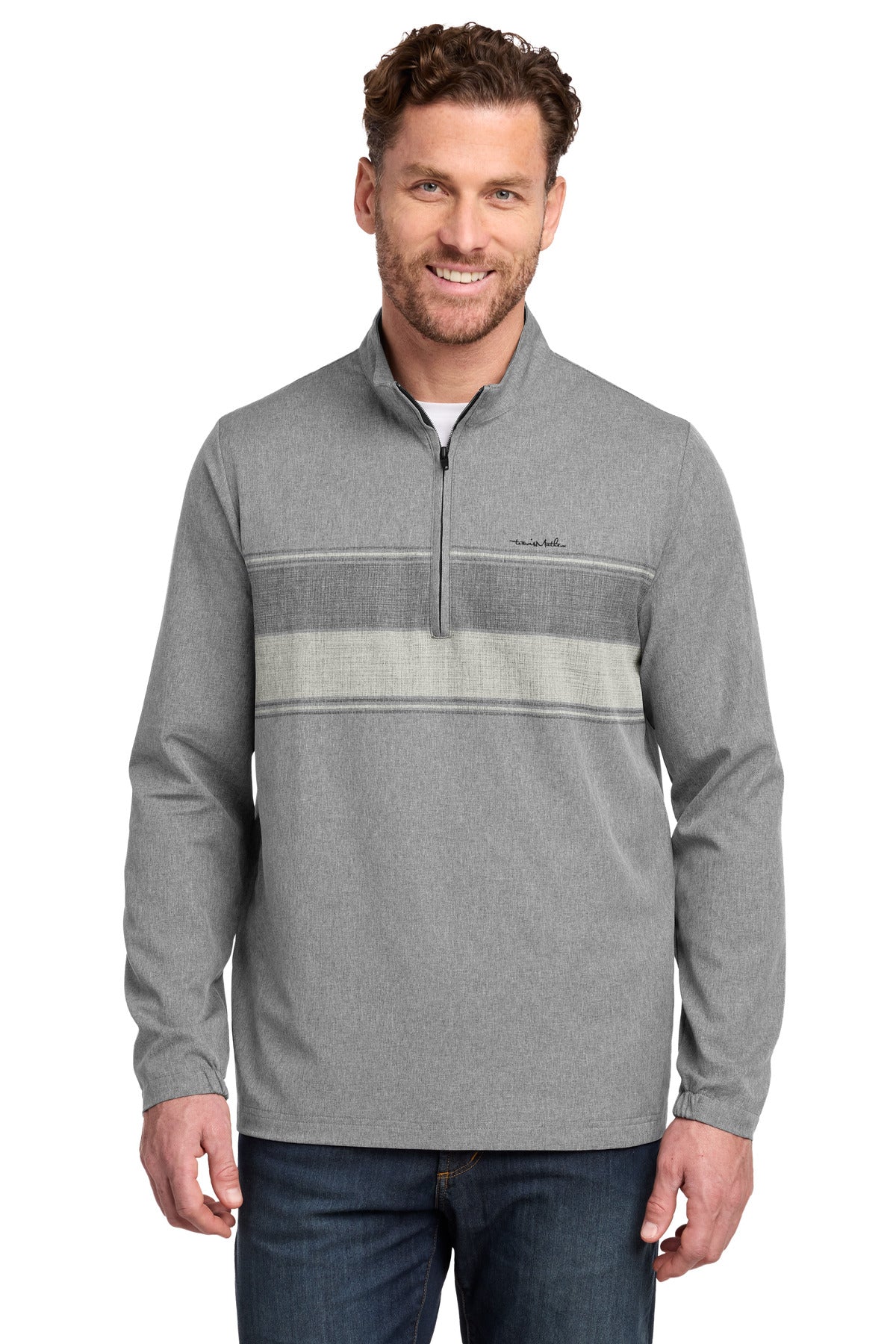 TravisMathew Balboa Chest Stripe 1/4-Zip TM1MZ340 in Dark Grey Heather