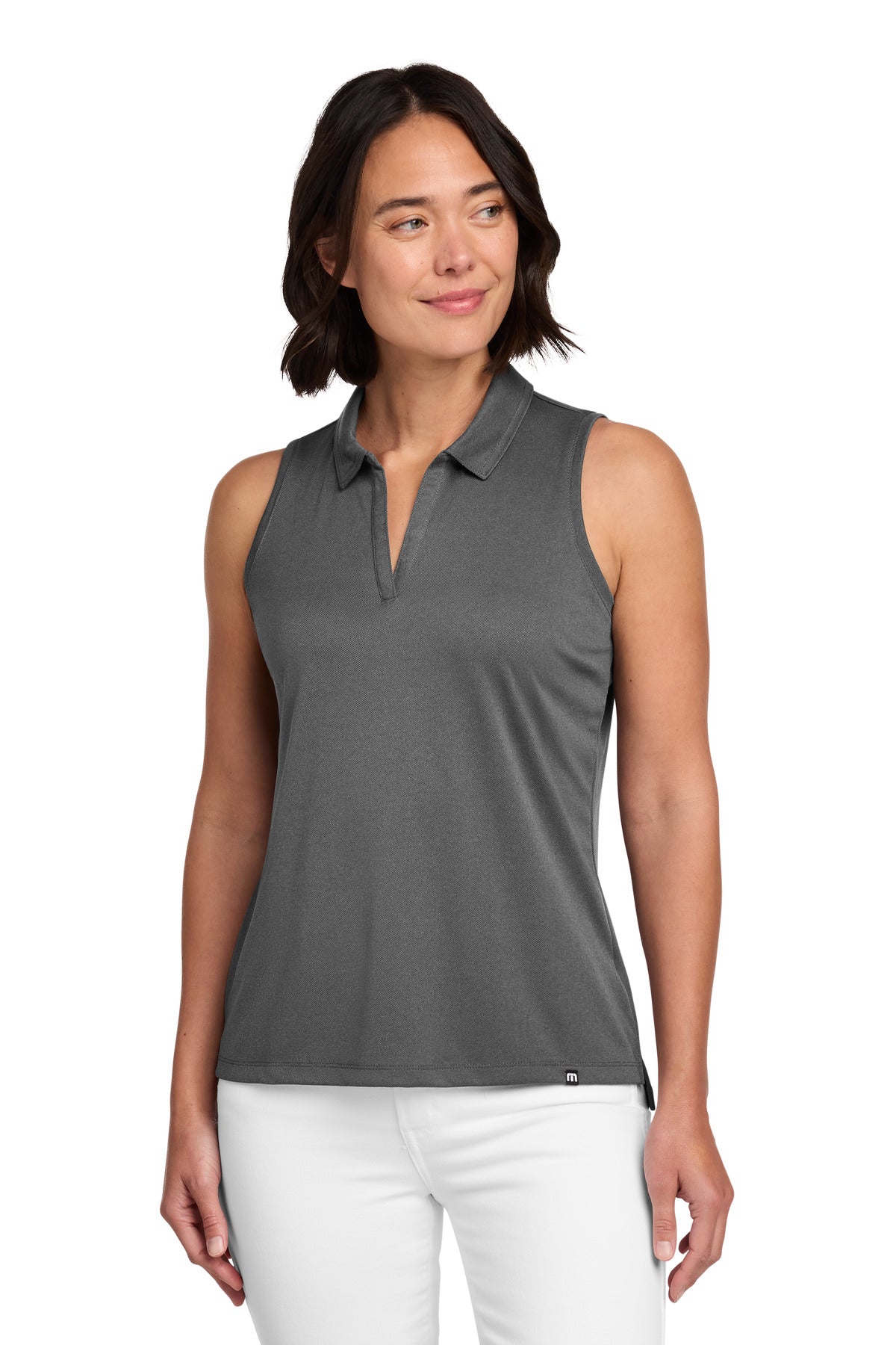 TravisMathew Women's Coto Performance Sleeveless Polo TM1WX001 in Quiet Shade Grey/ Black