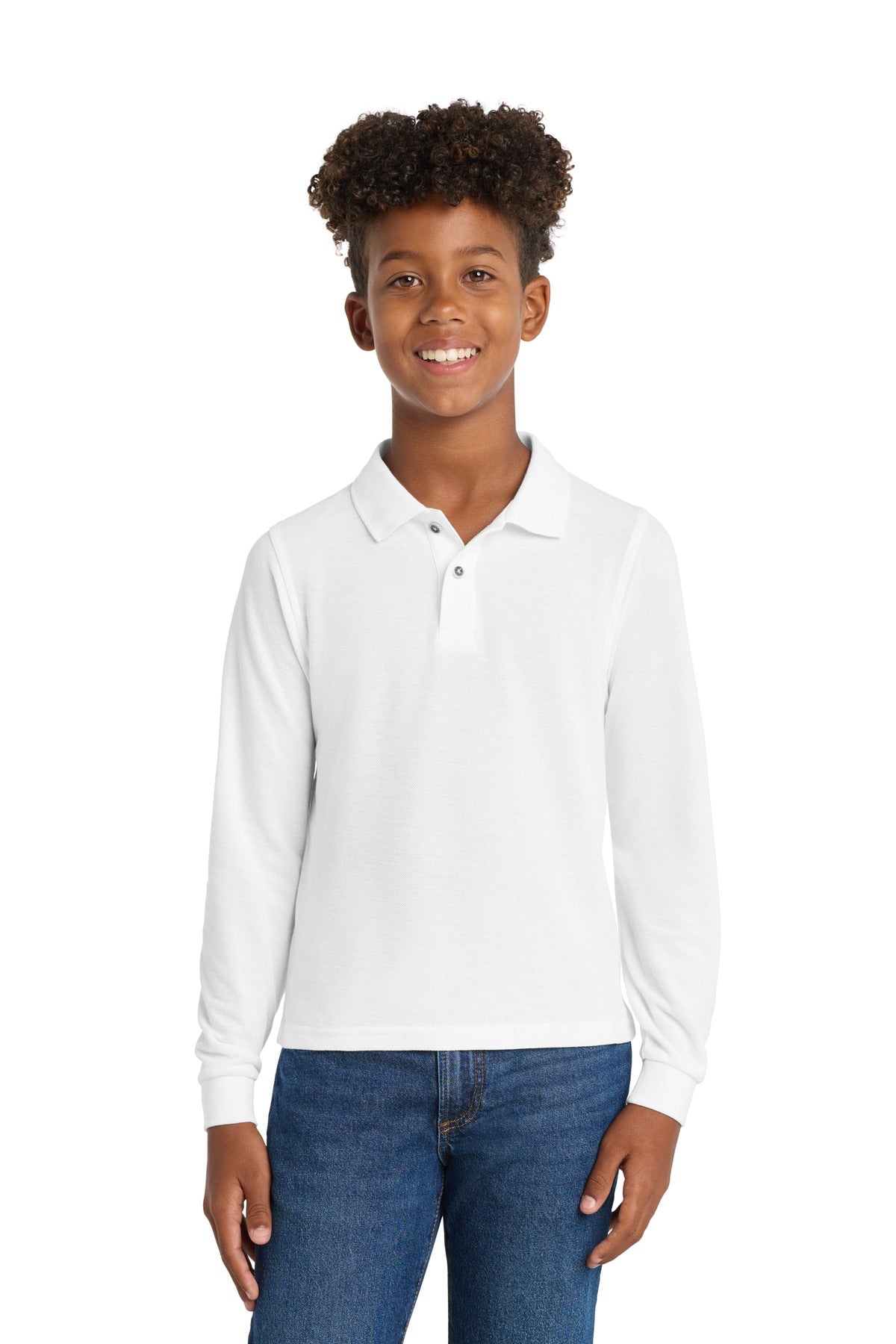 Port Authority Youth Long Sleeve Silk Touch Polo. Y500LS in White