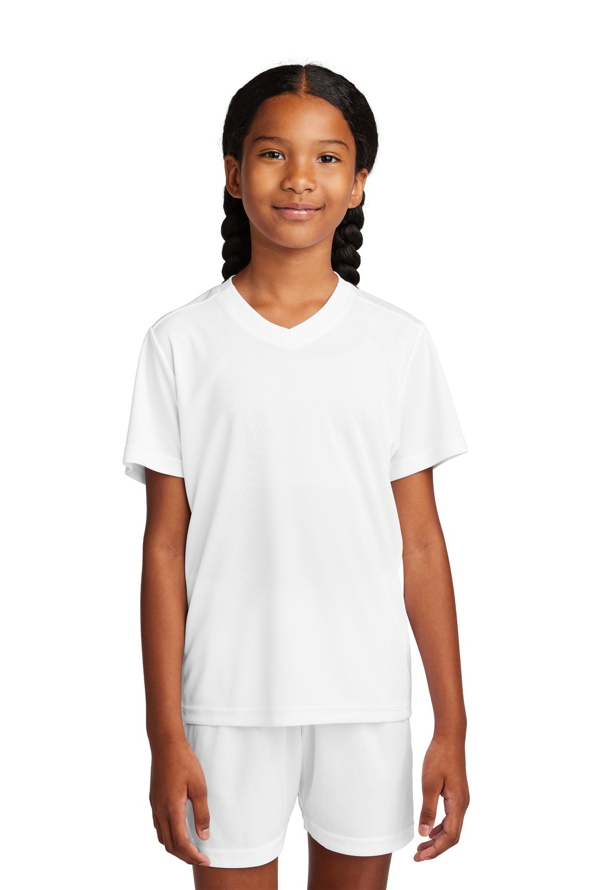 Sport-Tek Youth Competitor United V-Neck YST101 in White/ White