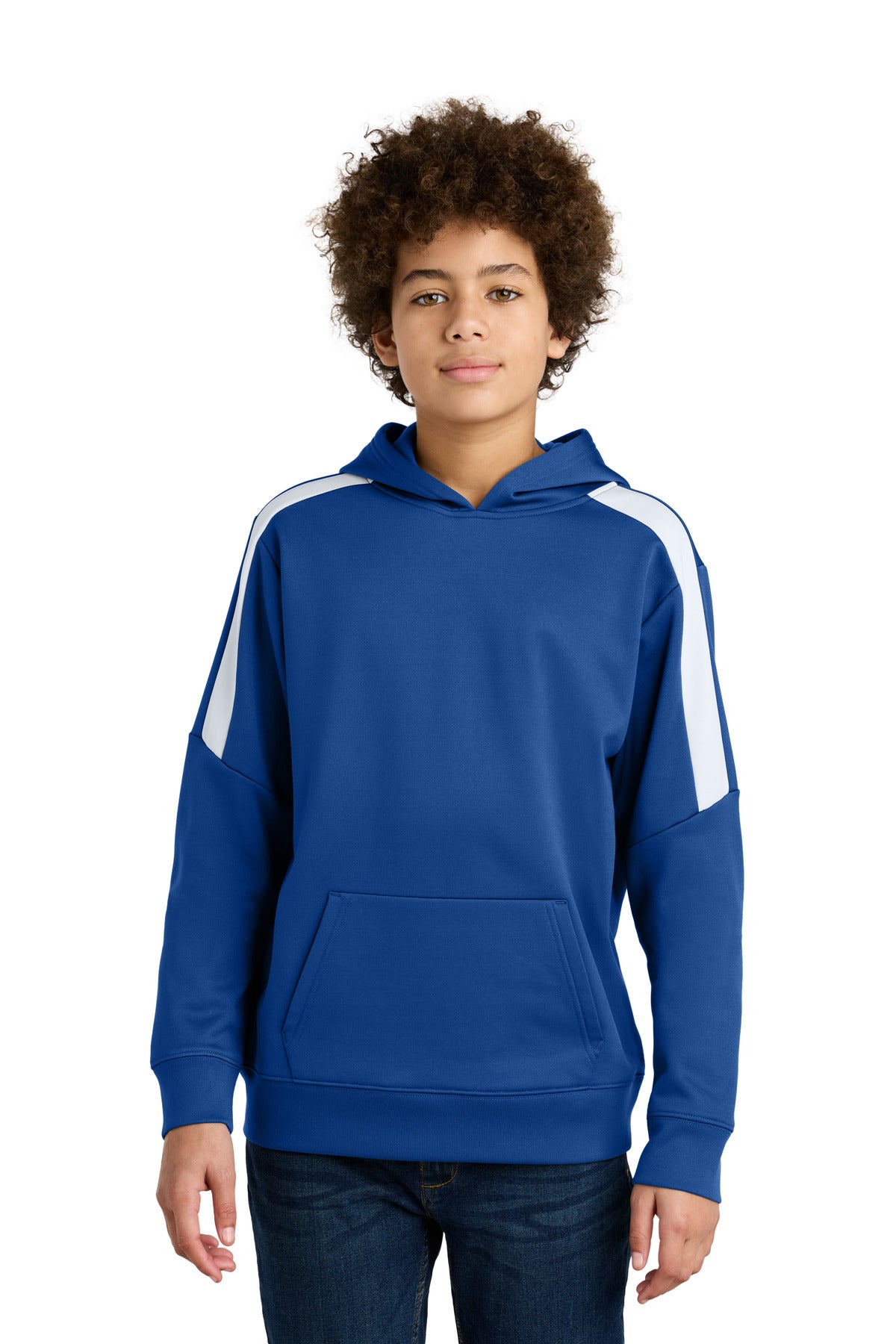 Sport-Tek Youth Sport-Wick Fleece United Pullover Hoodie YST255 in True Royal/ White