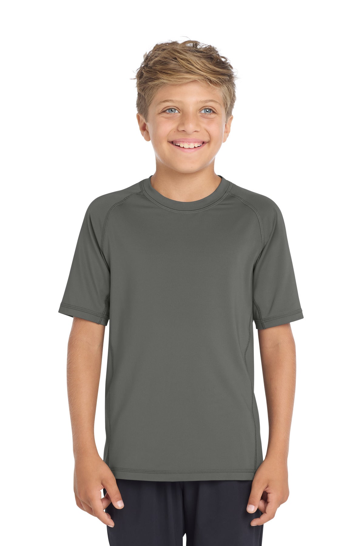 Sport-Tek Youth Rashguard Tee. YST470 in Dark Smoke Grey