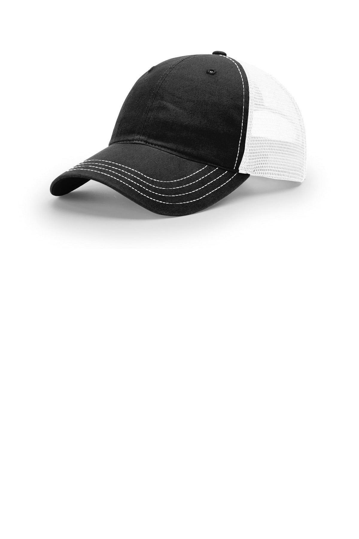 Richardson Garment Washed Trucker 111 in Black/ White