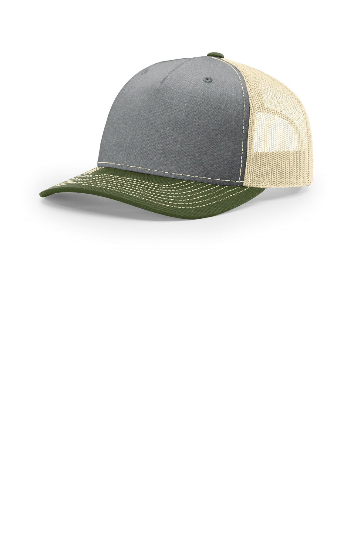 Richardson Five-Panel Trucker 112FP in Heather Grey/ Birch/ Army Olive