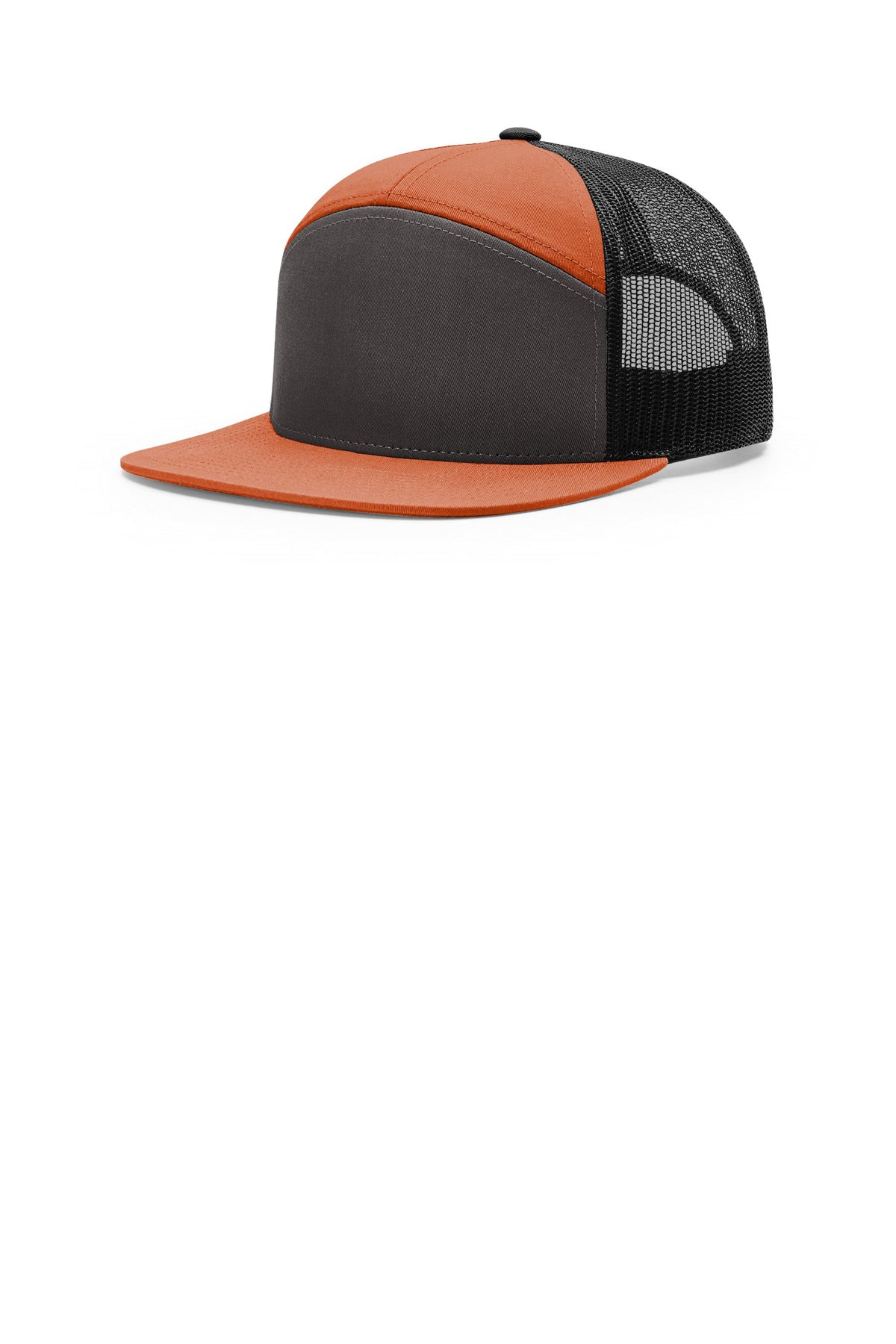 Richardson 7-Panel Trucker 168 in Charcoal/ Burnt Orange/ Black