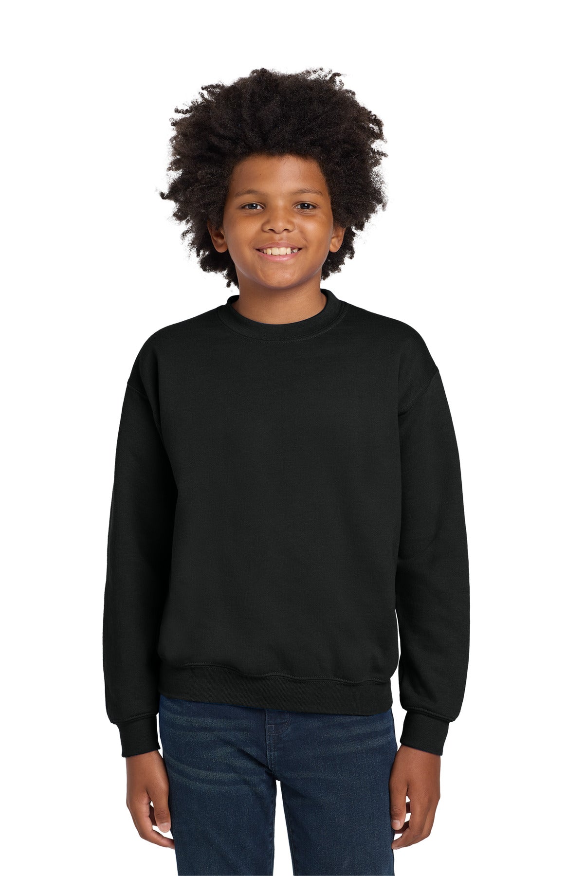Gildan Youth Heavy Blend Crewneck Sweatshirt.  18000B in Black