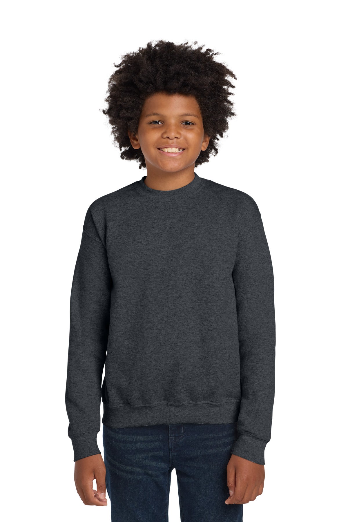 Gildan Youth Heavy Blend Crewneck Sweatshirt.  18000B in Dark Heather