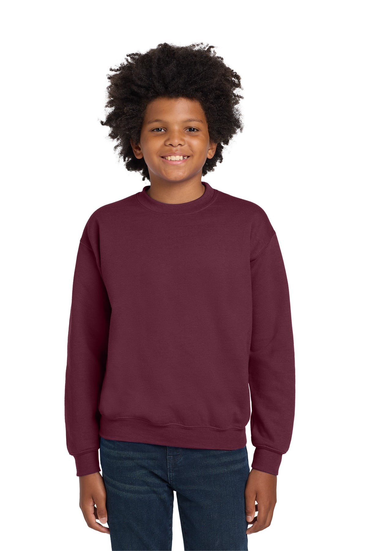 Gildan Youth Heavy Blend Crewneck Sweatshirt.  18000B in Maroon