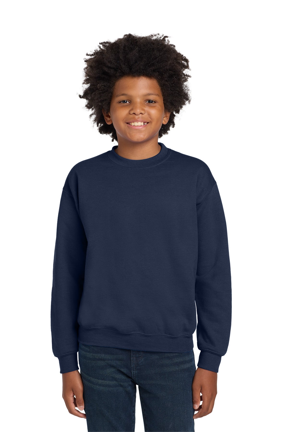 Gildan Youth Heavy Blend Crewneck Sweatshirt.  18000B in Navy