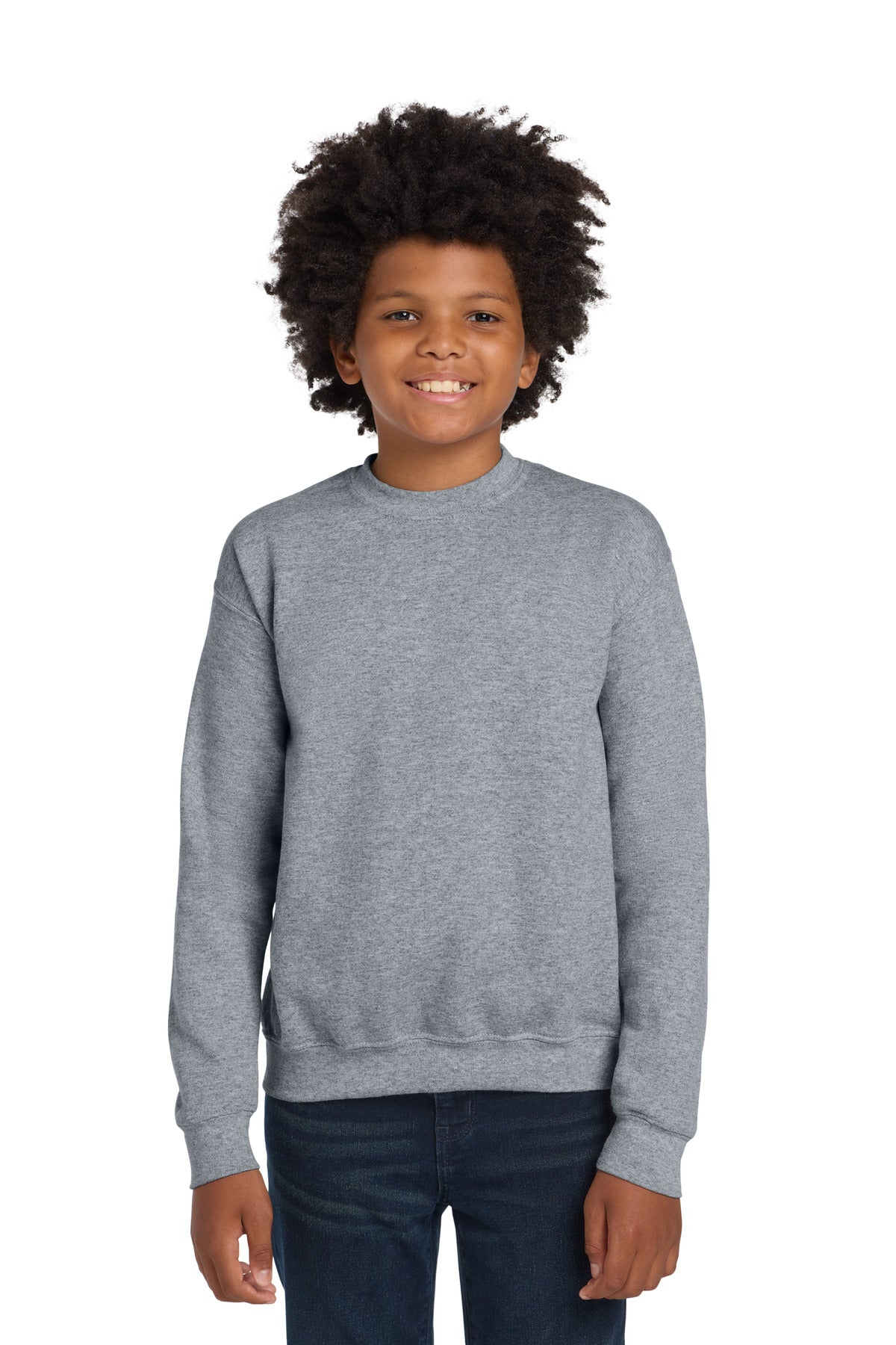 Gildan Youth Heavy Blend Crewneck Sweatshirt.  18000B in Sport Grey