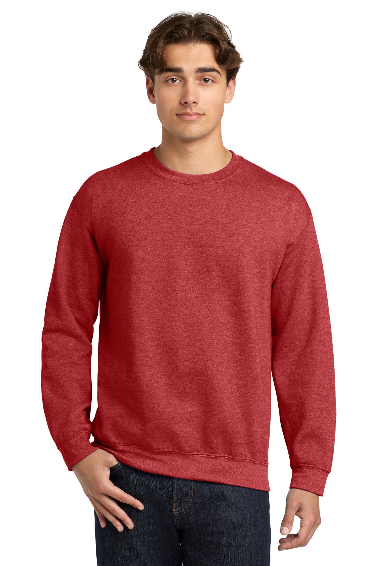 Gildan Heavy Blend Crewneck Sweatshirt.  18000 in Heather Scarlet Red