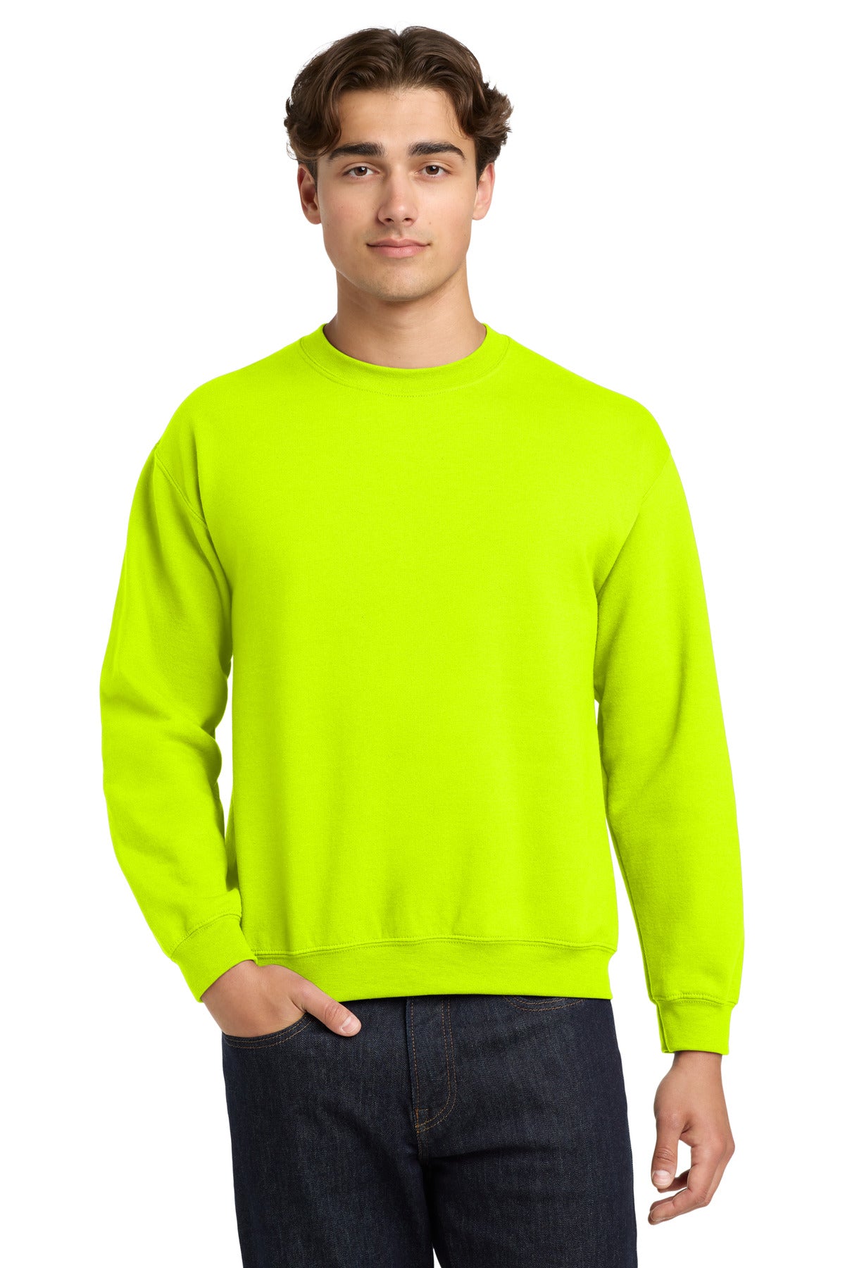 Gildan Heavy Blend Crewneck Sweatshirt.  18000 in Safety Green