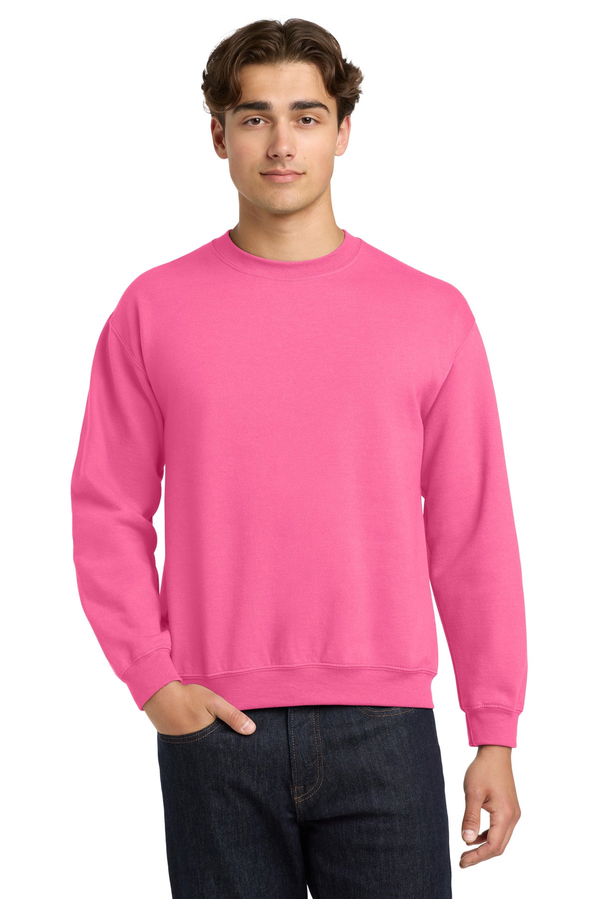 Gildan Heavy Blend Crewneck Sweatshirt.  18000 in Safety Pink
