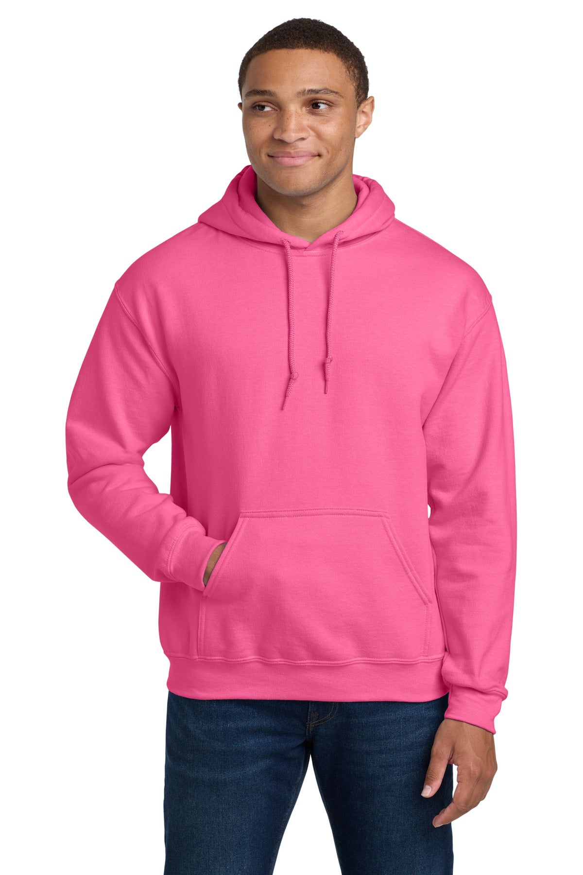 Gildan - Heavy Blend Hooded Sweatshirt.  18500 in Safety Pink