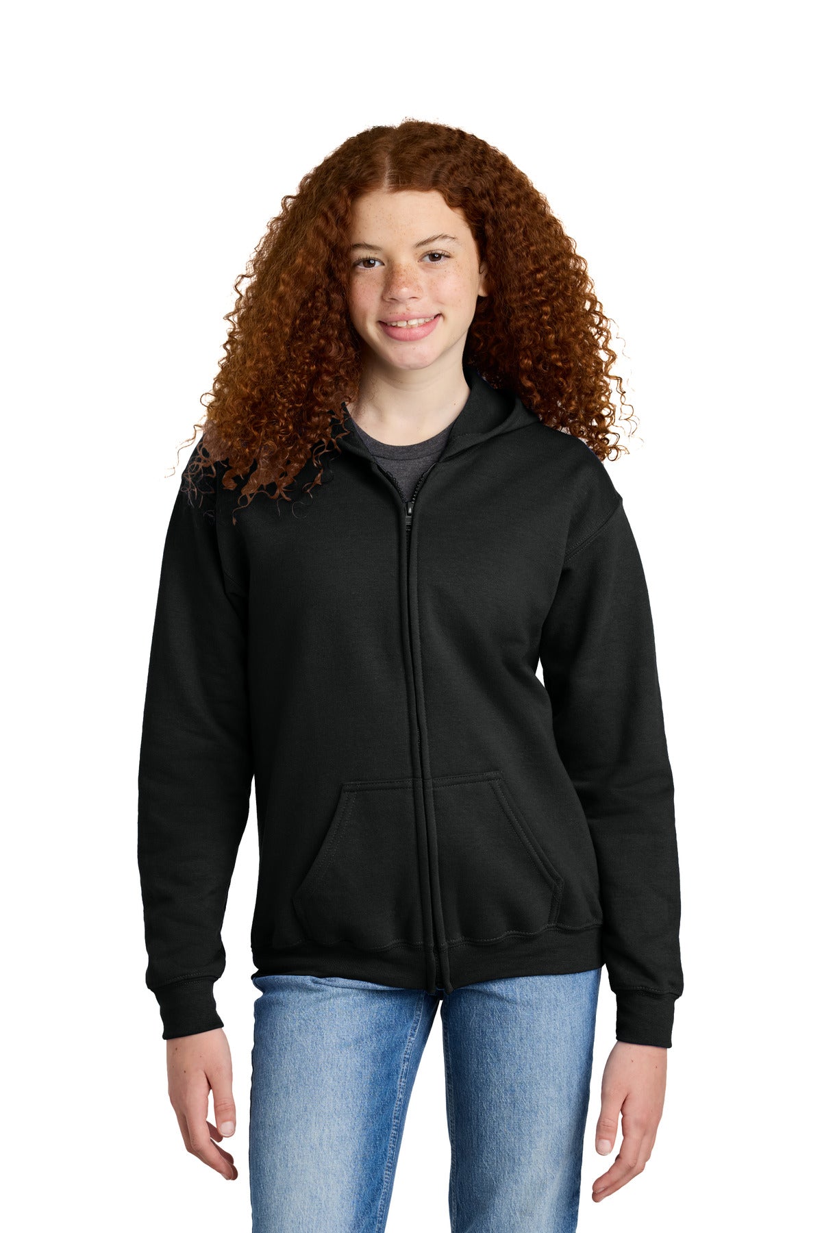 Gildan Youth Heavy Blend Full-Zip Hooded Sweatshirt. 18600B in Black