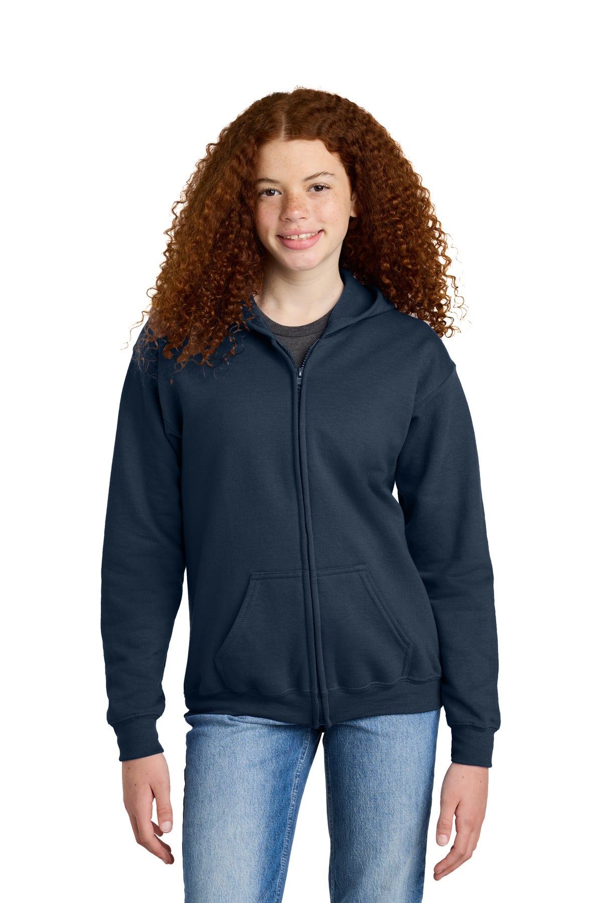 Gildan Youth Heavy Blend Full-Zip Hooded Sweatshirt. 18600B in Navy