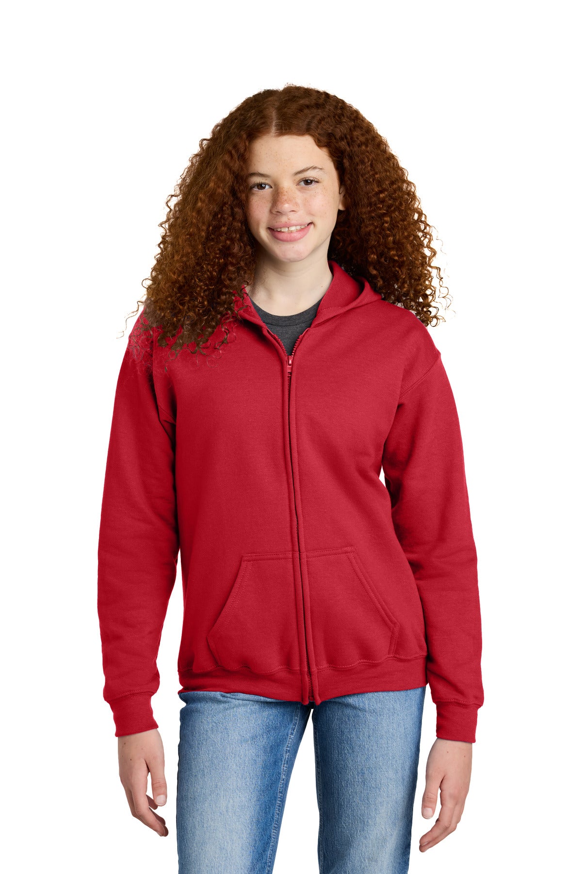Gildan Youth Heavy Blend Full-Zip Hooded Sweatshirt. 18600B in Red