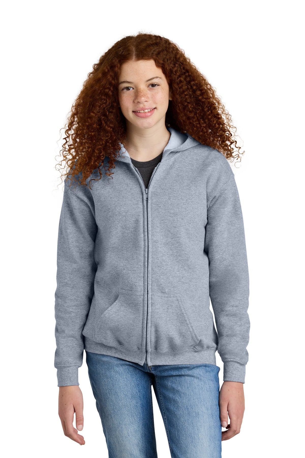 Gildan Youth Heavy Blend Full-Zip Hooded Sweatshirt. 18600B in Sport Grey