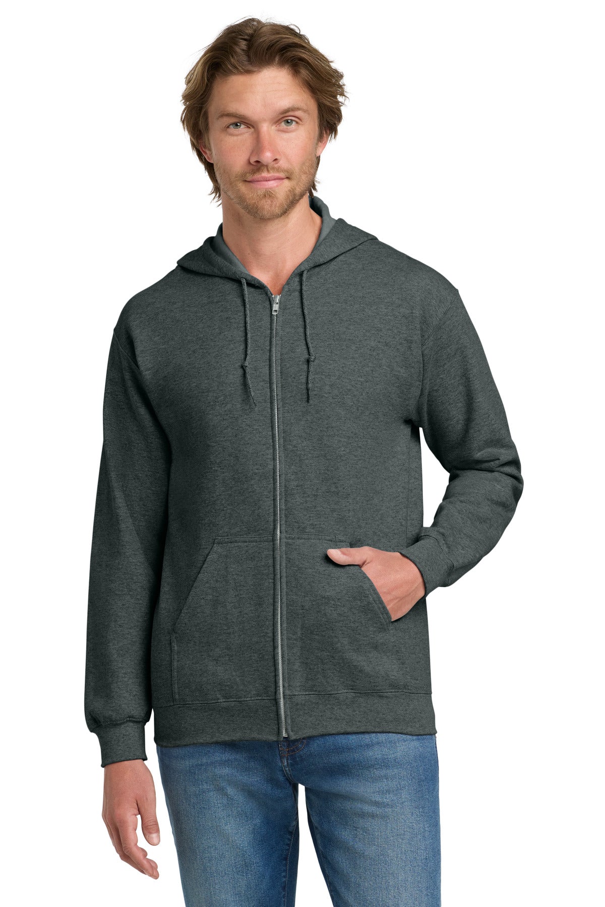 Gildan - Heavy Blend Full-Zip Hooded Sweatshirt. 18600 in Dark Heather Grey