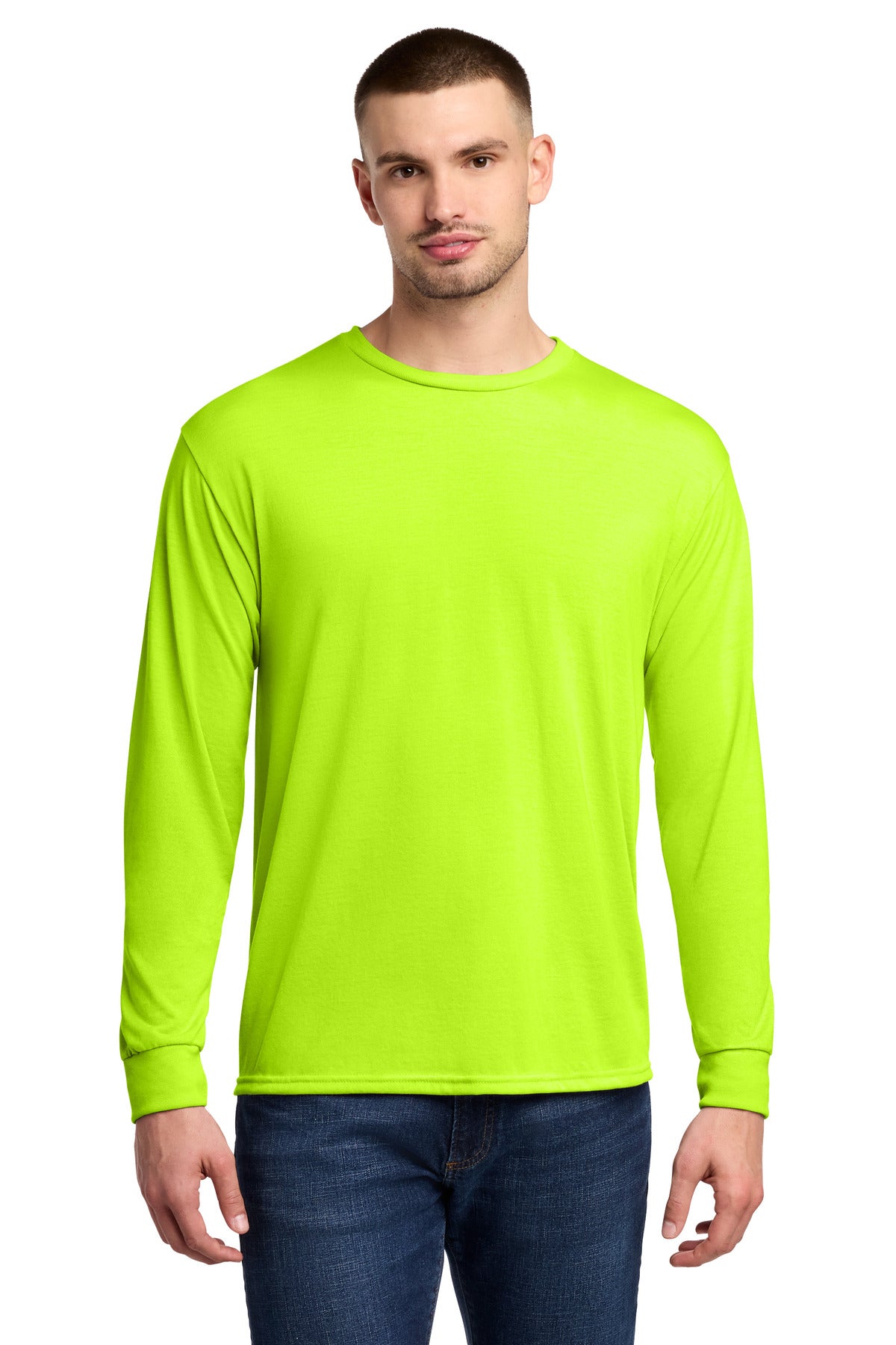 Jerzees Dri-Power 100% Polyester Long Sleeve T-Shirt 21LS in Safety Green