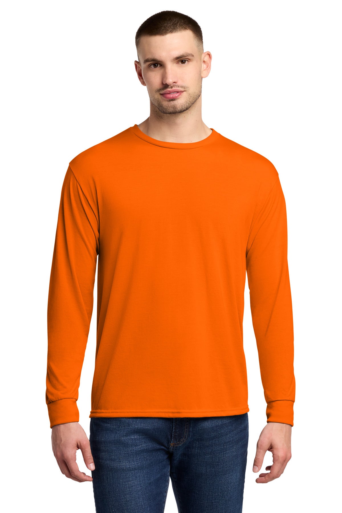 Jerzees Dri-Power 100% Polyester Long Sleeve T-Shirt 21LS in Safety Orange