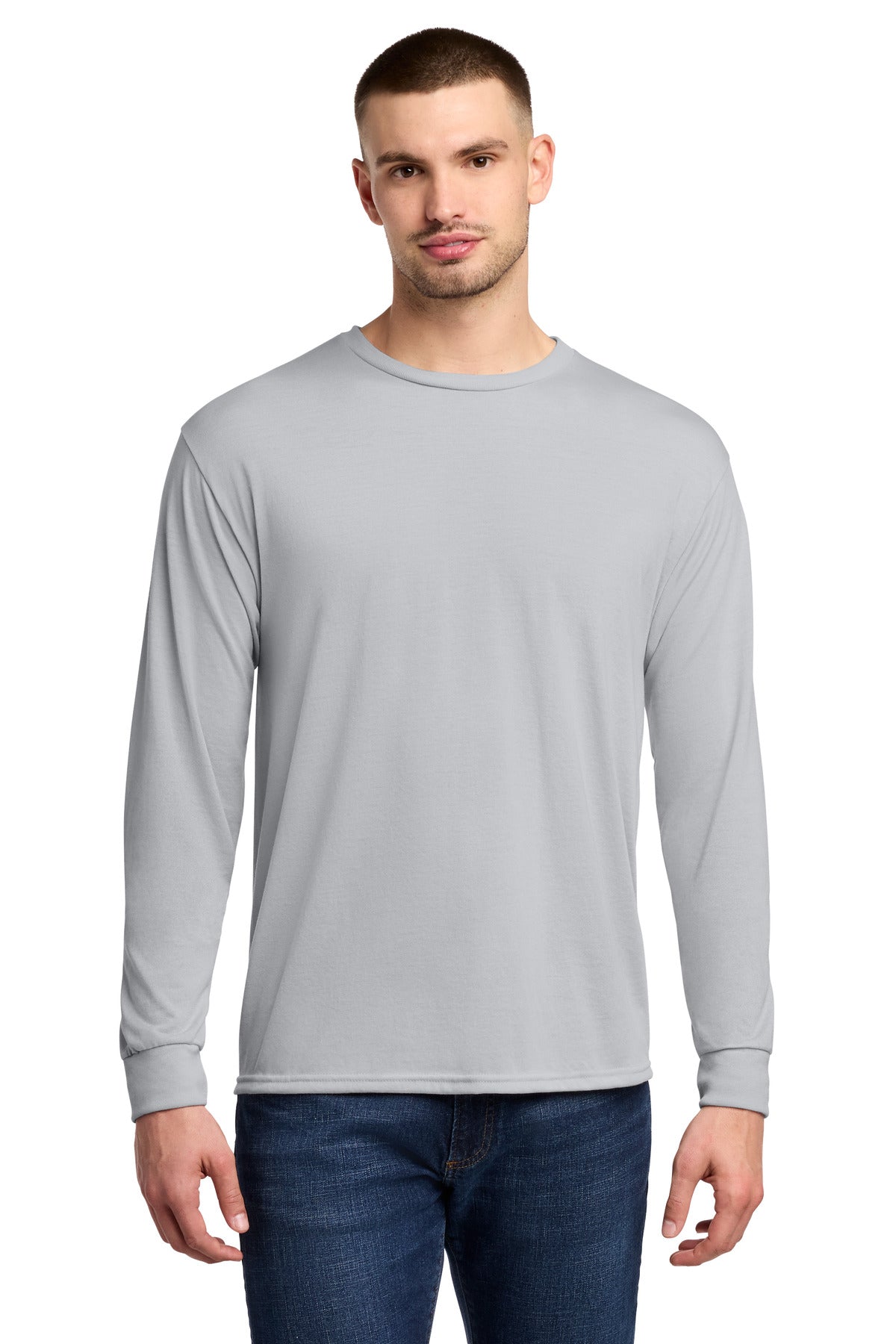 Jerzees Dri-Power 100% Polyester Long Sleeve T-Shirt 21LS in Silver