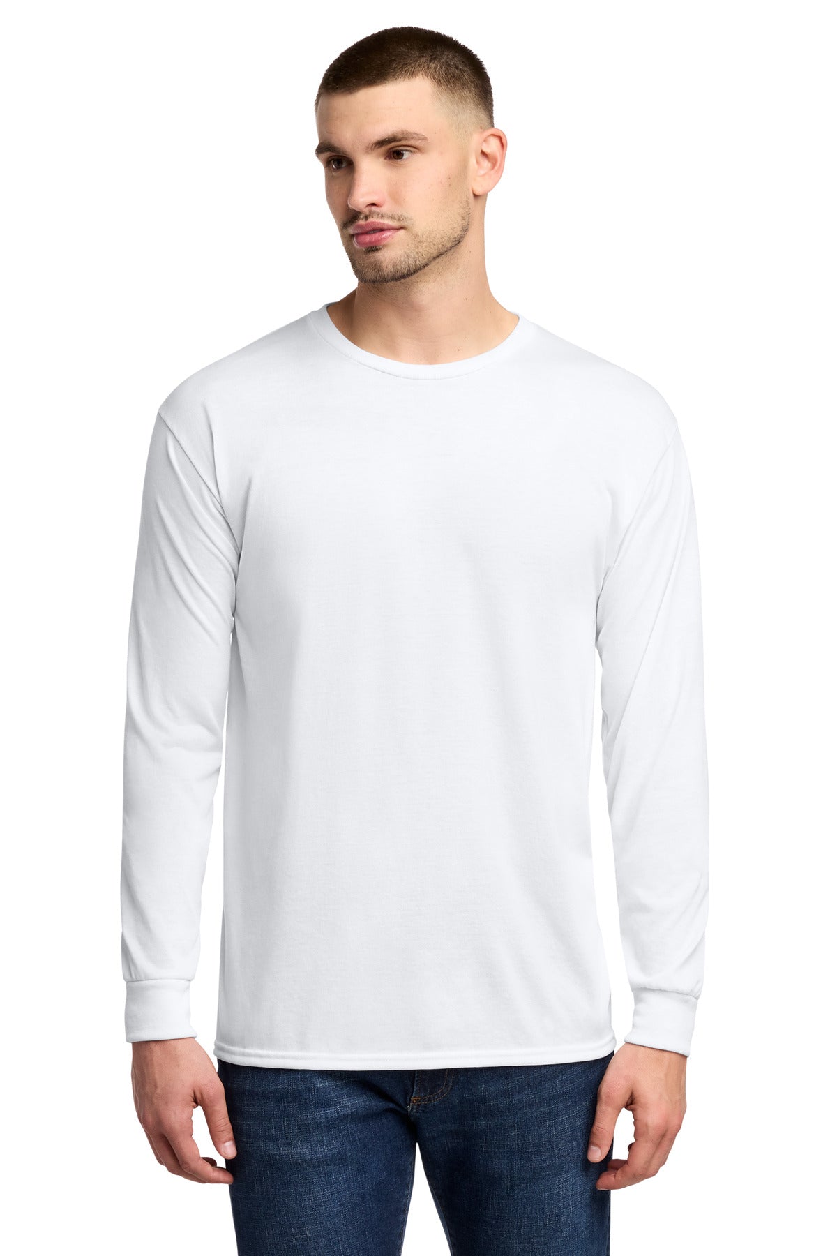 Jerzees Dri-Power 100% Polyester Long Sleeve T-Shirt 21LS in White