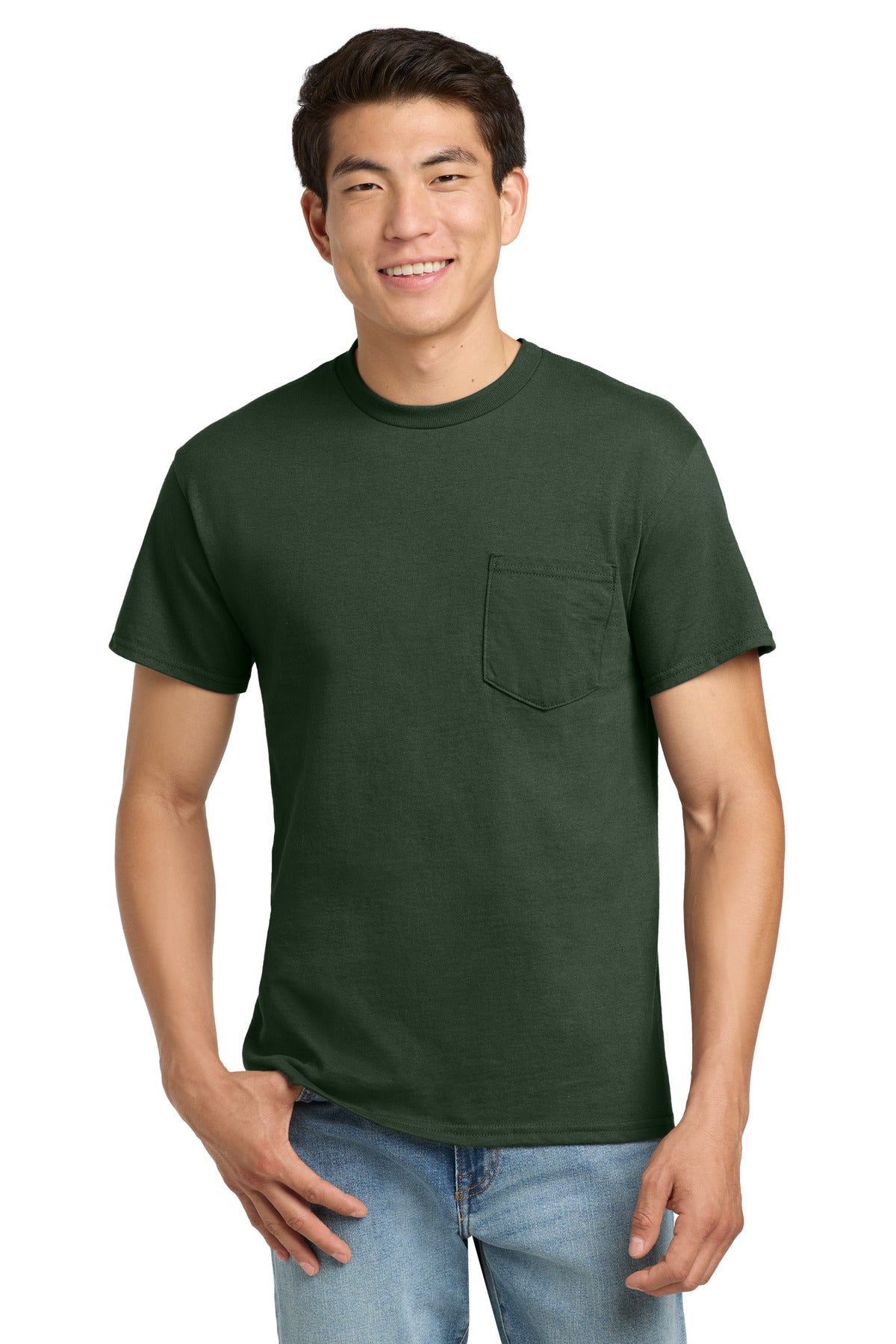 Gildan - Ultra Cotton 100% US Cotton T-Shirt with Pocket.  2300 in Forest Green