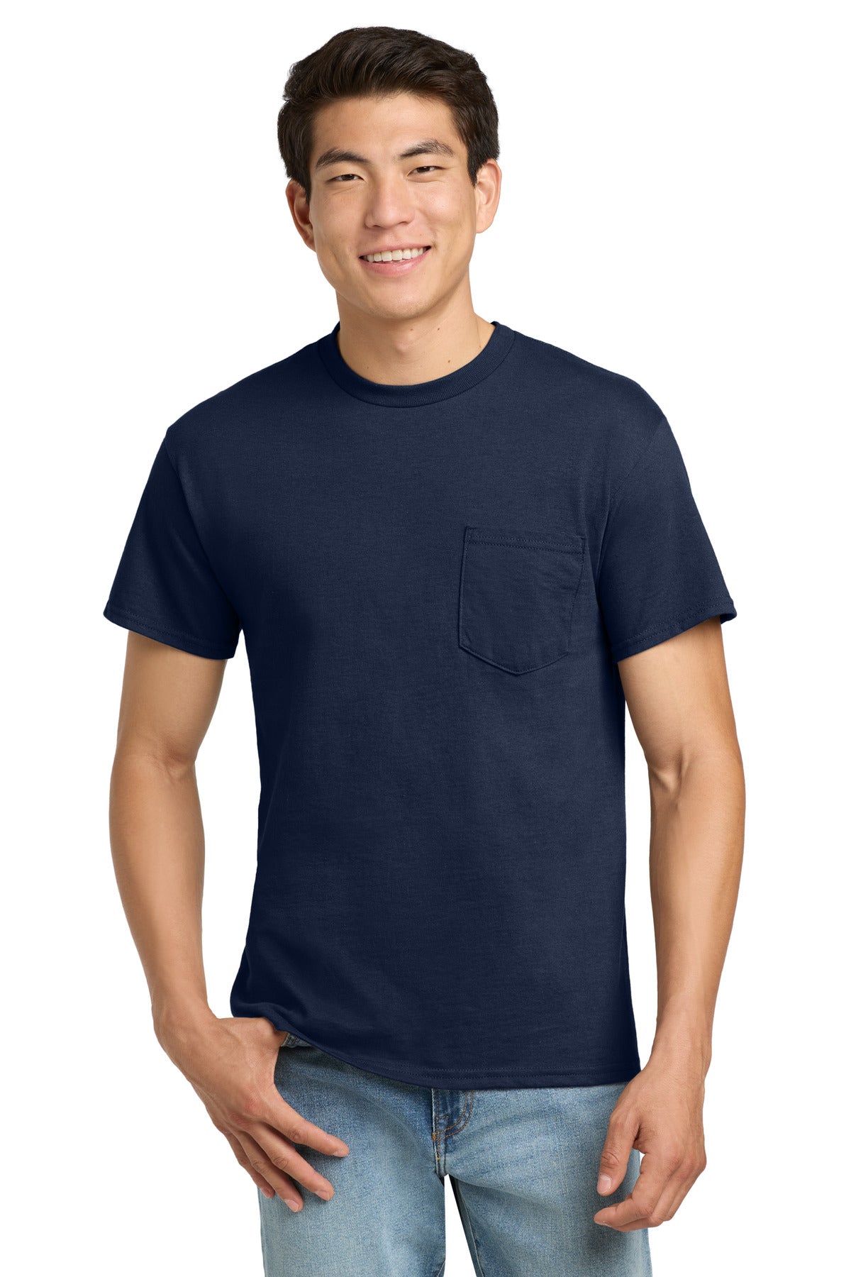 Gildan - Ultra Cotton 100% US Cotton T-Shirt with Pocket.  2300 in Navy