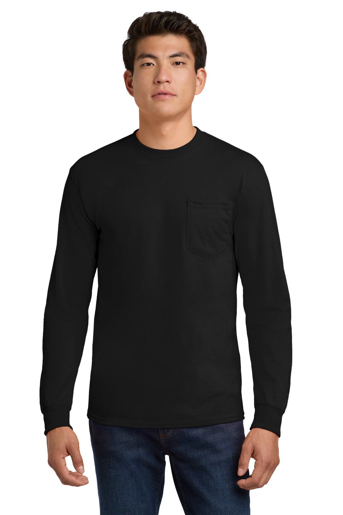 Gildan - Ultra Cotton 100% US Cotton Long Sleeve T-Shirt with Pocket.  2410 in Black