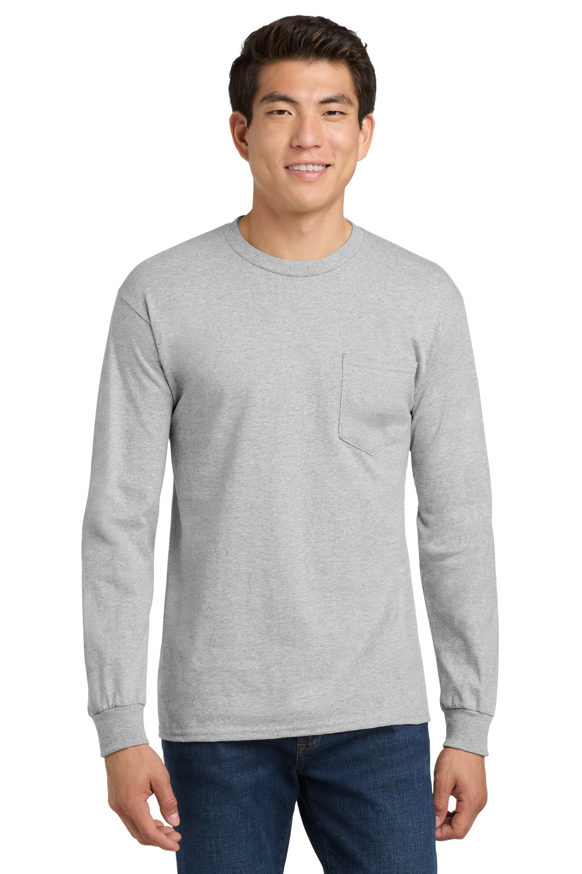 Gildan - Ultra Cotton 100% US Cotton Long Sleeve T-Shirt with Pocket.  2410 in Sport Grey