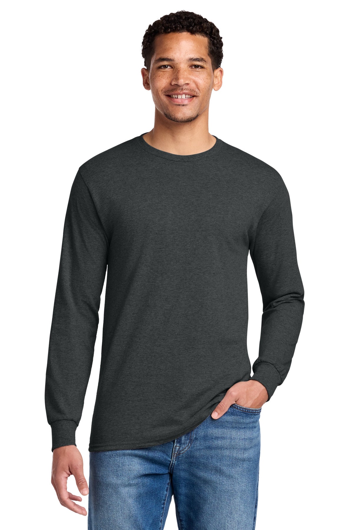 Jerzees - Dri-Power 50/50 Cotton/Poly Long Sleeve T-Shirt.  29LS in Black Heather