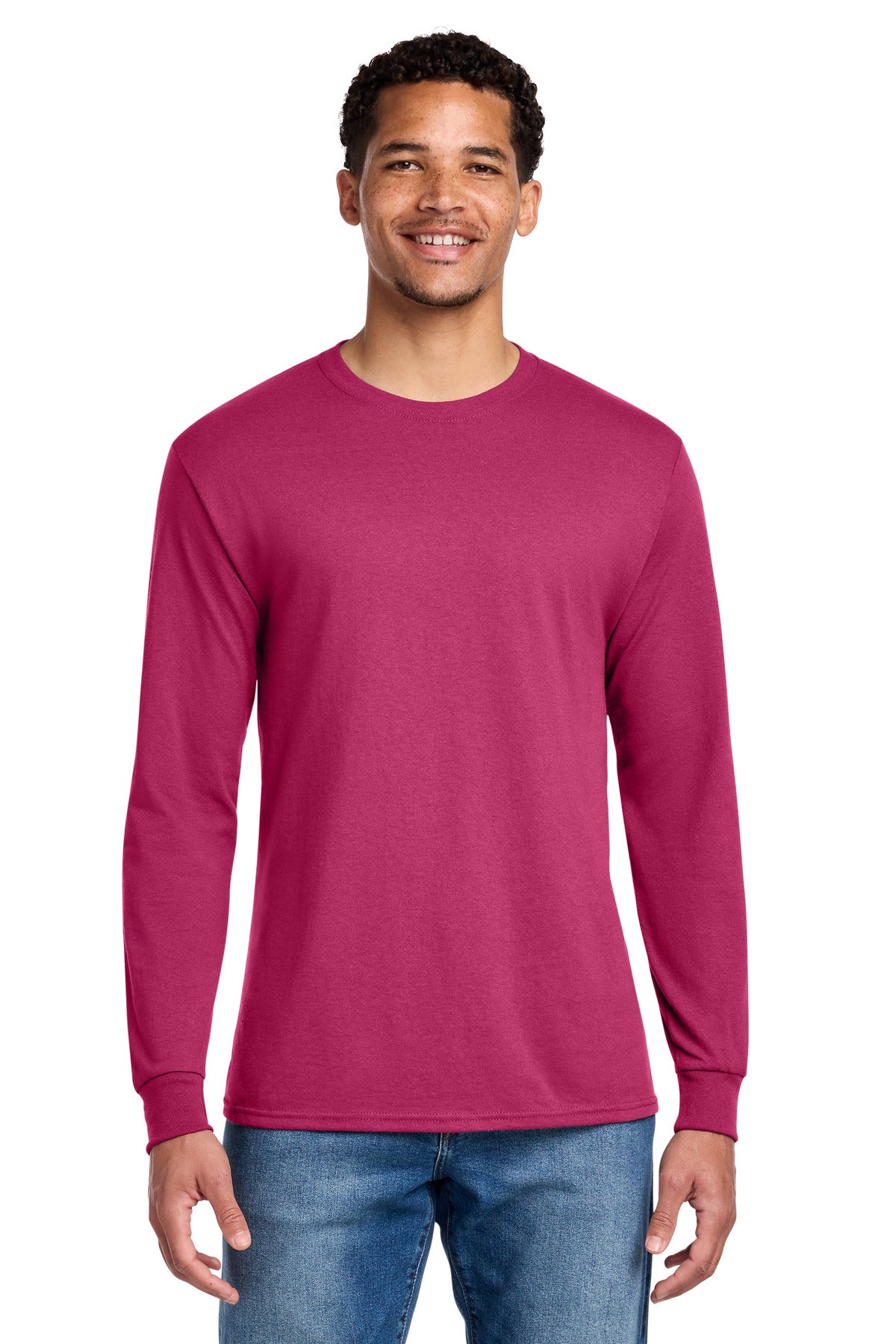 Jerzees - Dri-Power 50/50 Cotton/Poly Long Sleeve T-Shirt.  29LS in Cyber Pink