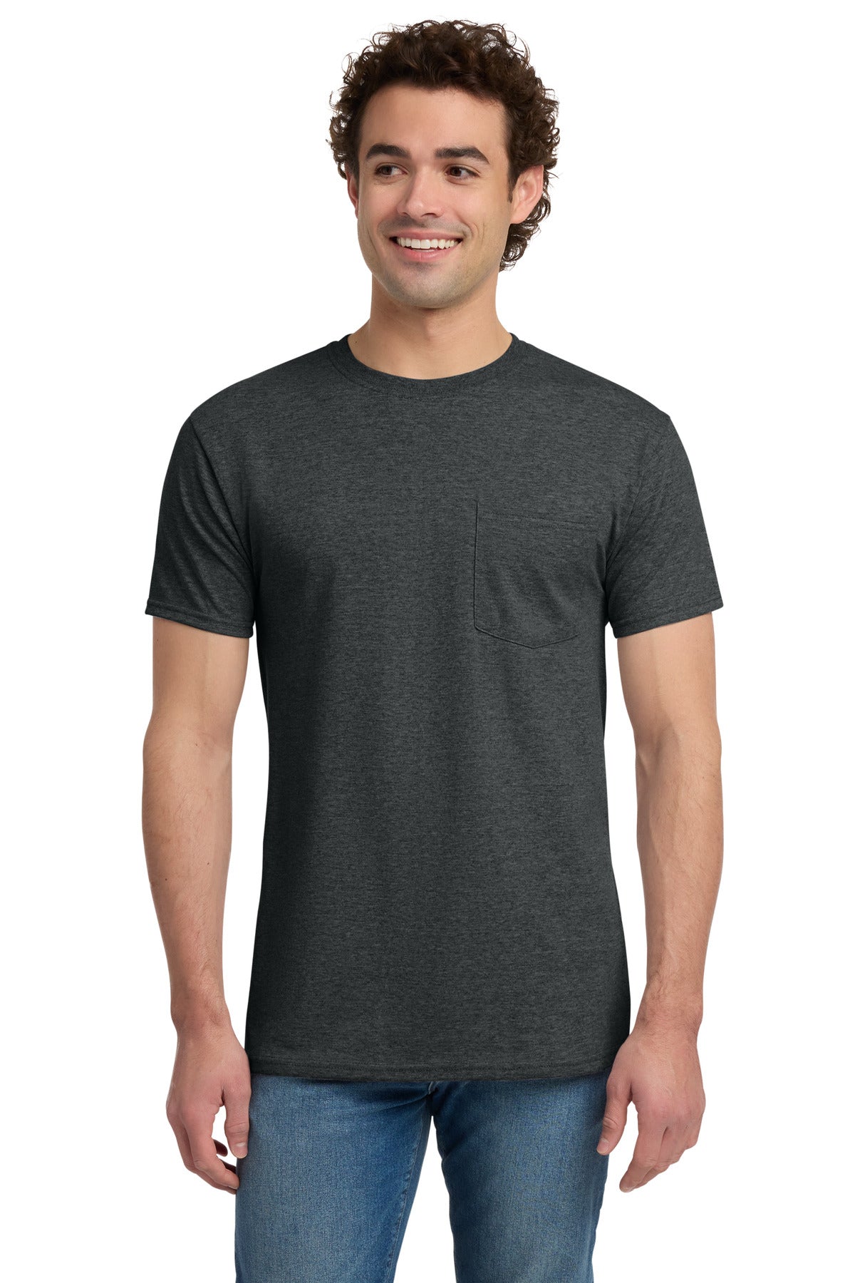 Jerzees -  Dri-Power 50/50 Cotton/Poly Pocket T-Shirt.  29MP in Black Heather