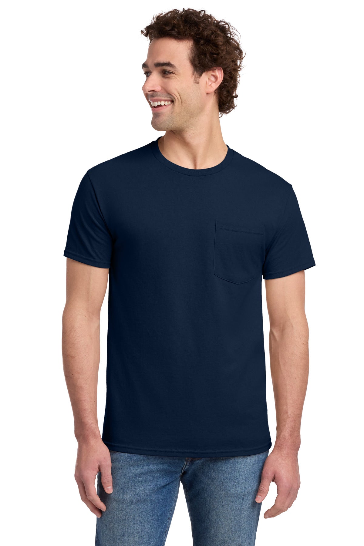 Jerzees -  Dri-Power 50/50 Cotton/Poly Pocket T-Shirt.  29MP in J. Navy