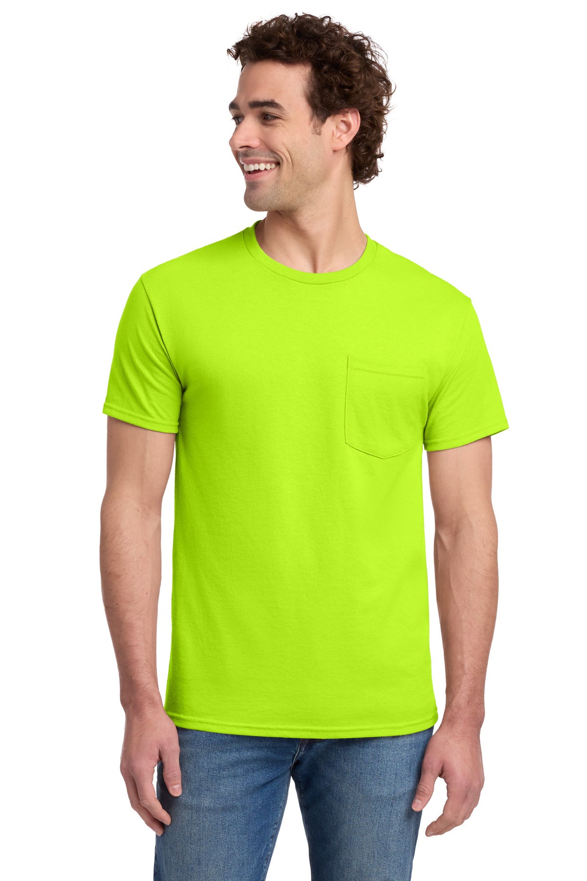 Jerzees -  Dri-Power 50/50 Cotton/Poly Pocket T-Shirt.  29MP in Safety Green