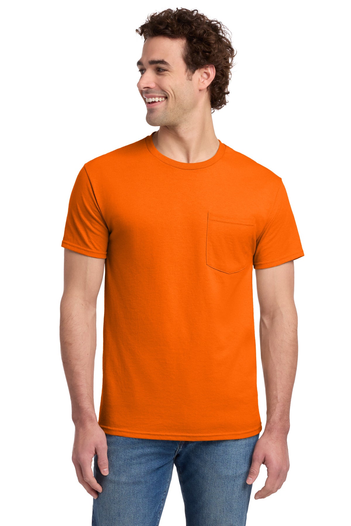 Jerzees -  Dri-Power 50/50 Cotton/Poly Pocket T-Shirt.  29MP in Safety Orange