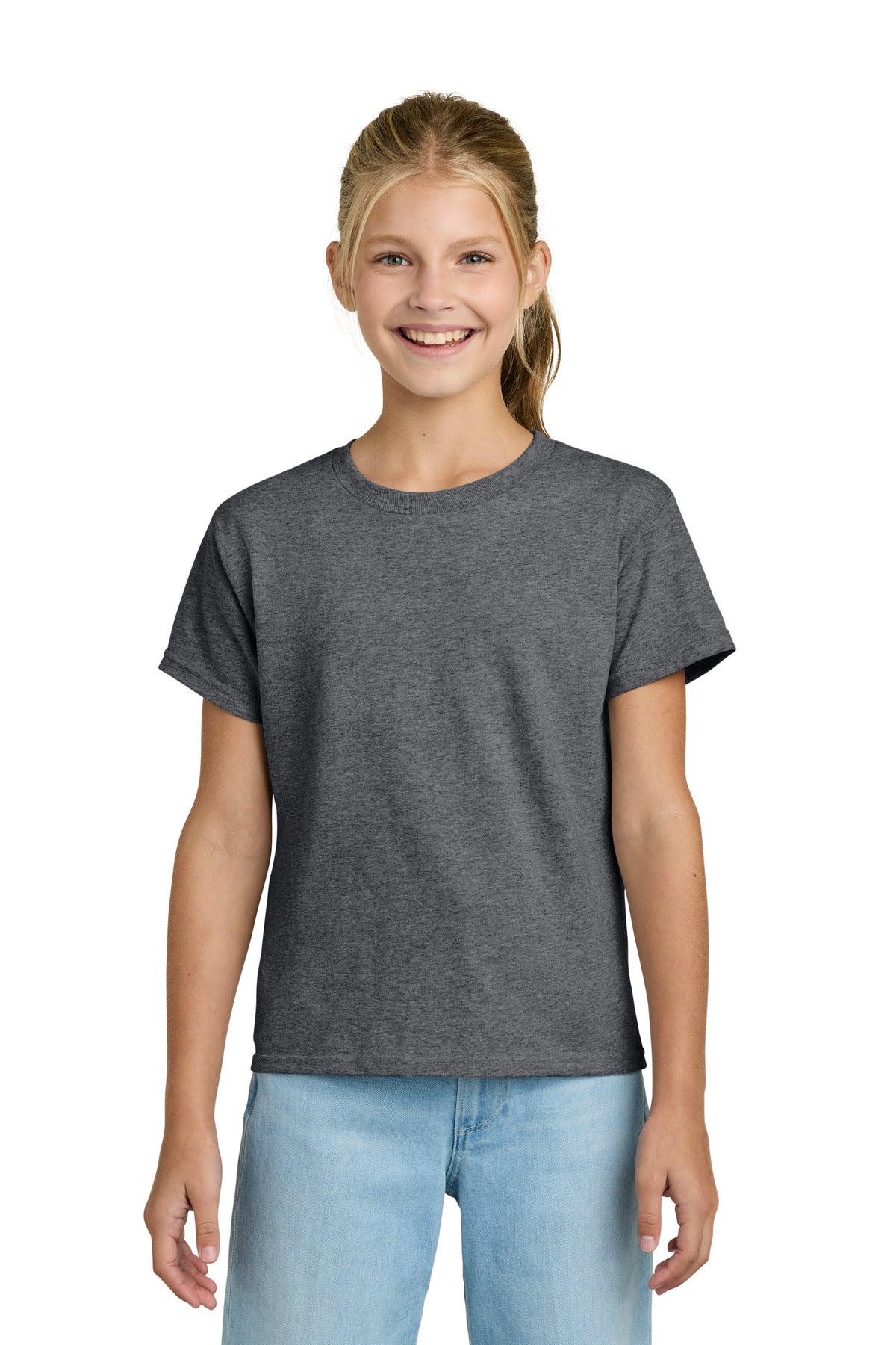 Gildan Youth Light Cotton Tee 3000B in Graphite Heather