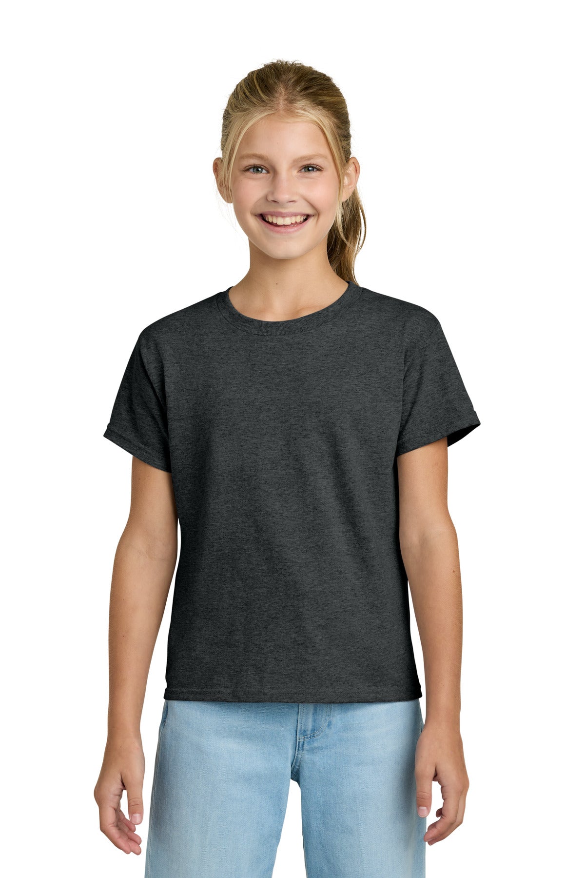 Gildan Youth Light Cotton Tee 3000B in Heather Dark Grey