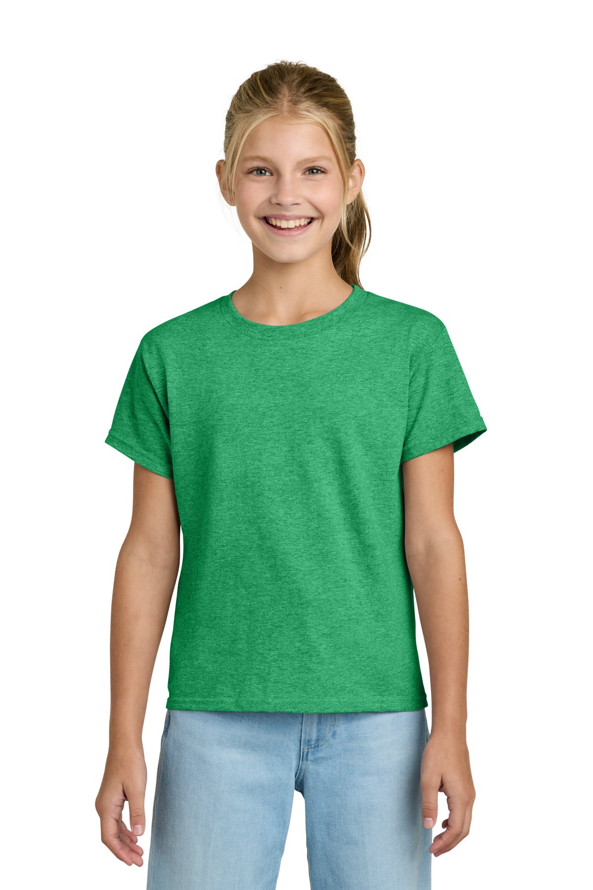 Gildan Youth Light Cotton Tee 3000B in Heather Irish Green