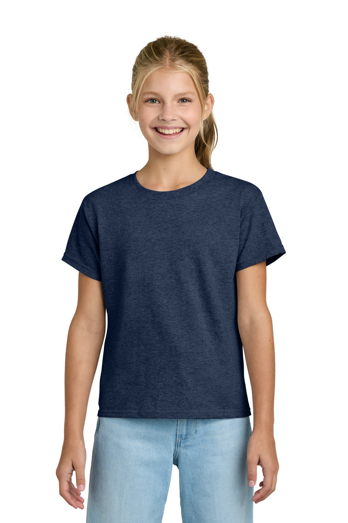 Gildan Youth Light Cotton Tee 3000B in Heather Navy