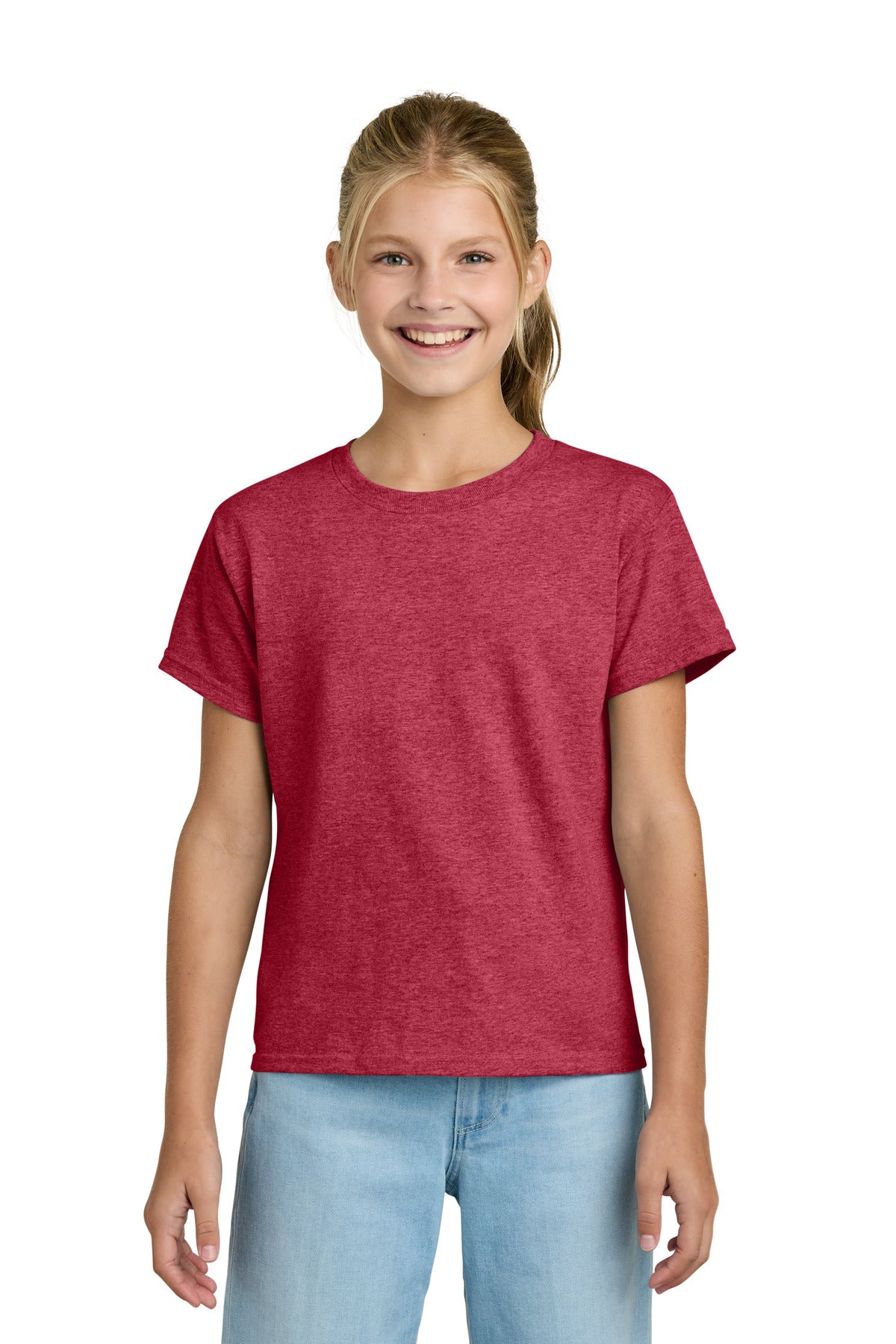 Gildan Youth Light Cotton Tee 3000B in Heather Red