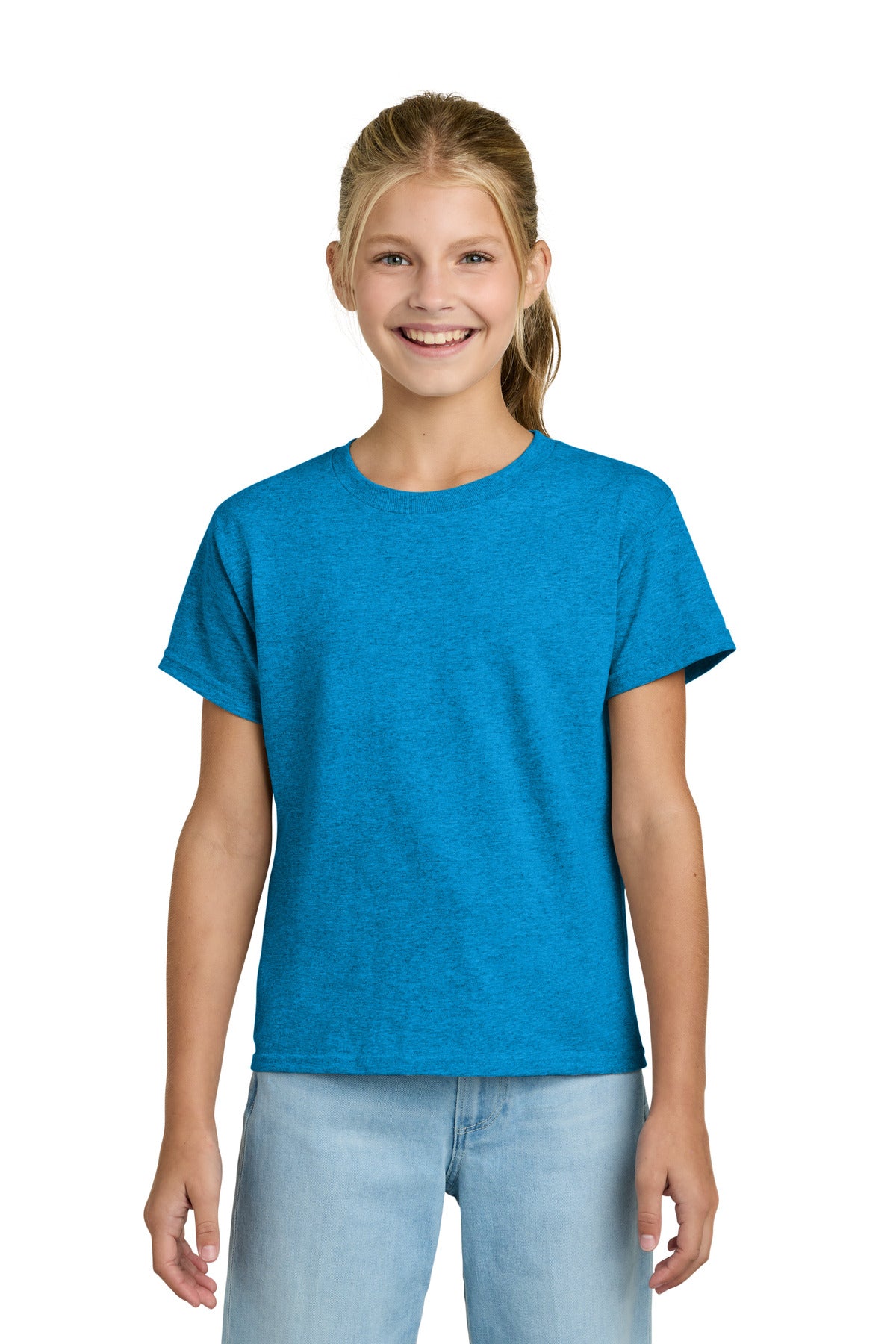 Gildan Youth Light Cotton Tee 3000B in Heather Sapphire
