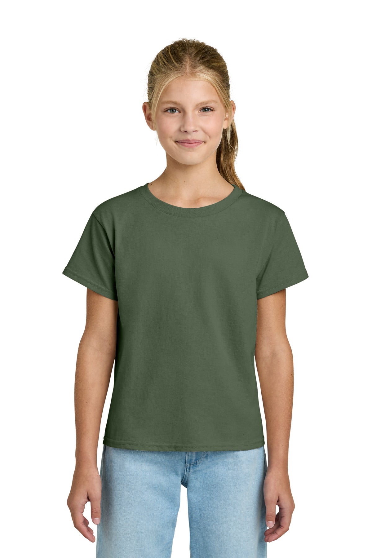 Gildan Youth Light Cotton Tee 3000B in Military Green