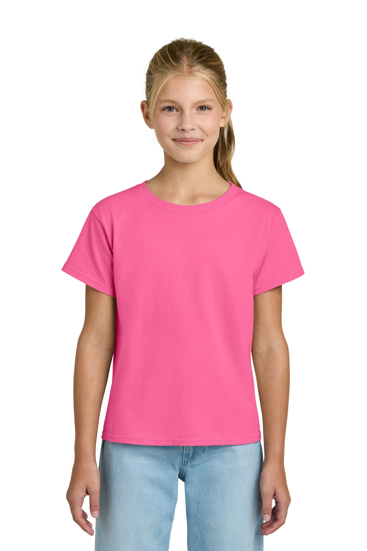 Gildan Youth Light Cotton Tee 3000B in Safety Pink