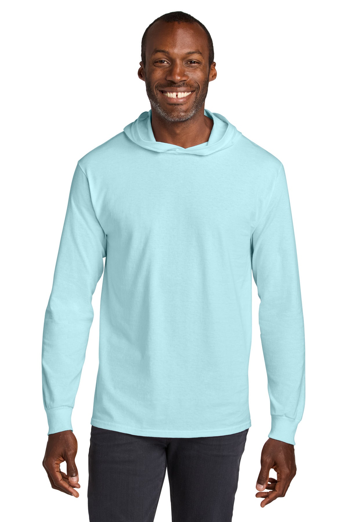 Jerzees Classics Unisex Cotton Long Sleeve Hooded T-Shirt 363LH in Breezy Blue